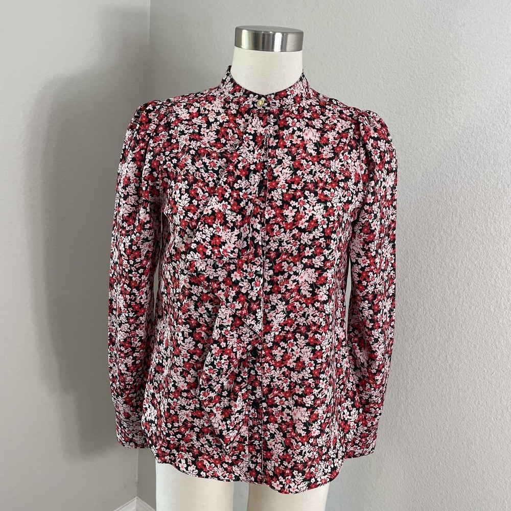 Lauren Ralph Lauren Blouse Womens PM Multicolor Floral High Neck Long Sleeve Top